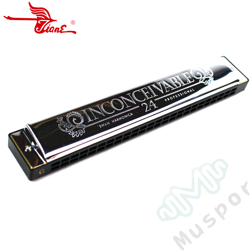 SWAN Tremolo Harmonica C/A/B/D/E/F/G/A#/C#/D#/F#/G# Key 24 Holes Silver Harp Mouth Organ Woodwind Musical Instruments with Case