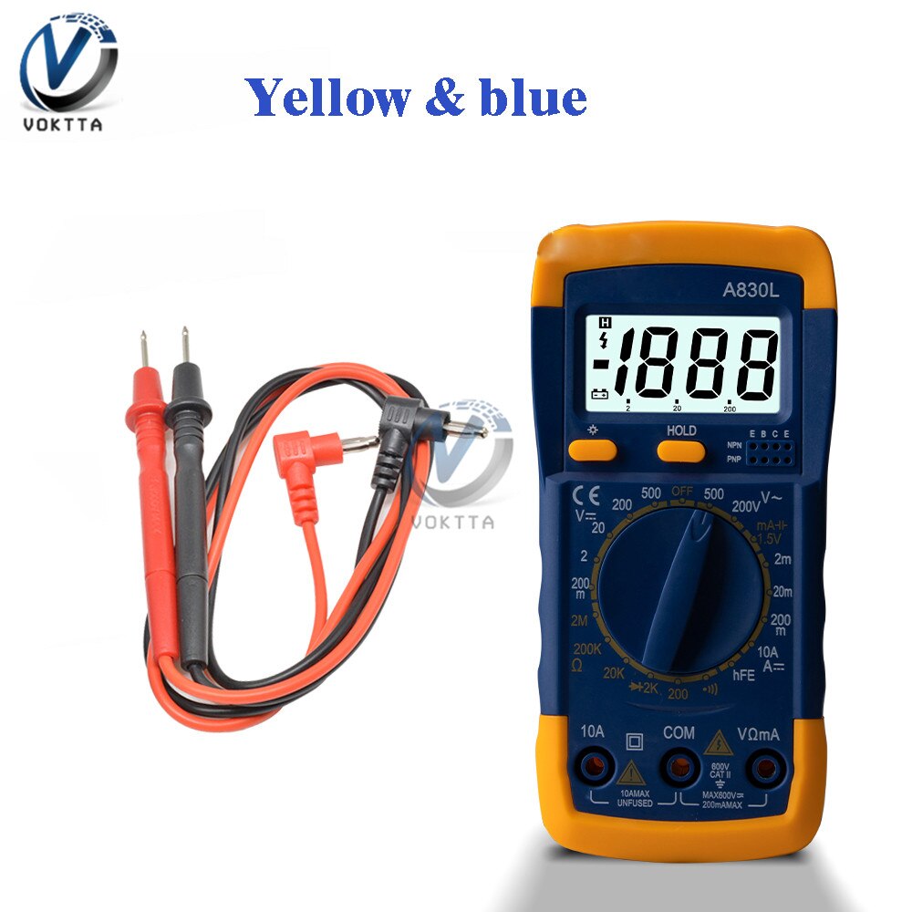 A830L Digitale Lcd Multimeter Draagbare Handheld Ac Dc Voltage Diode Freguency Multitester Voltmeter Amperemeter Tester Gereedschap: Yellow and blue