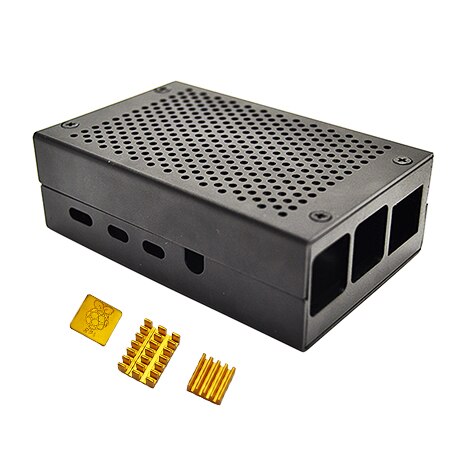 Raspberry pi 4B case aluminum alloy metal with 3pcs Aluminum Heatsink Radiator Cooling Kit Cooler: black case heatsink