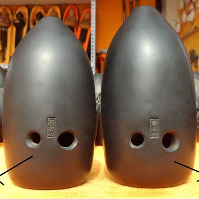 Flauta china antigua Xun de cerámica negra, instrumento Musical de arcilla de doble cámara, llave G/F, Ocarina, 10 agujeros