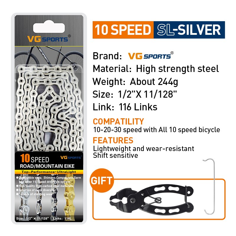 VG Sports Bicycle Chain 6 7 8 9 10 11 Speed 8s 9s 10s 11s Velocidade Titanium Rainbow Gold MTB Mountain Road Bike Chains Parts: MULTI