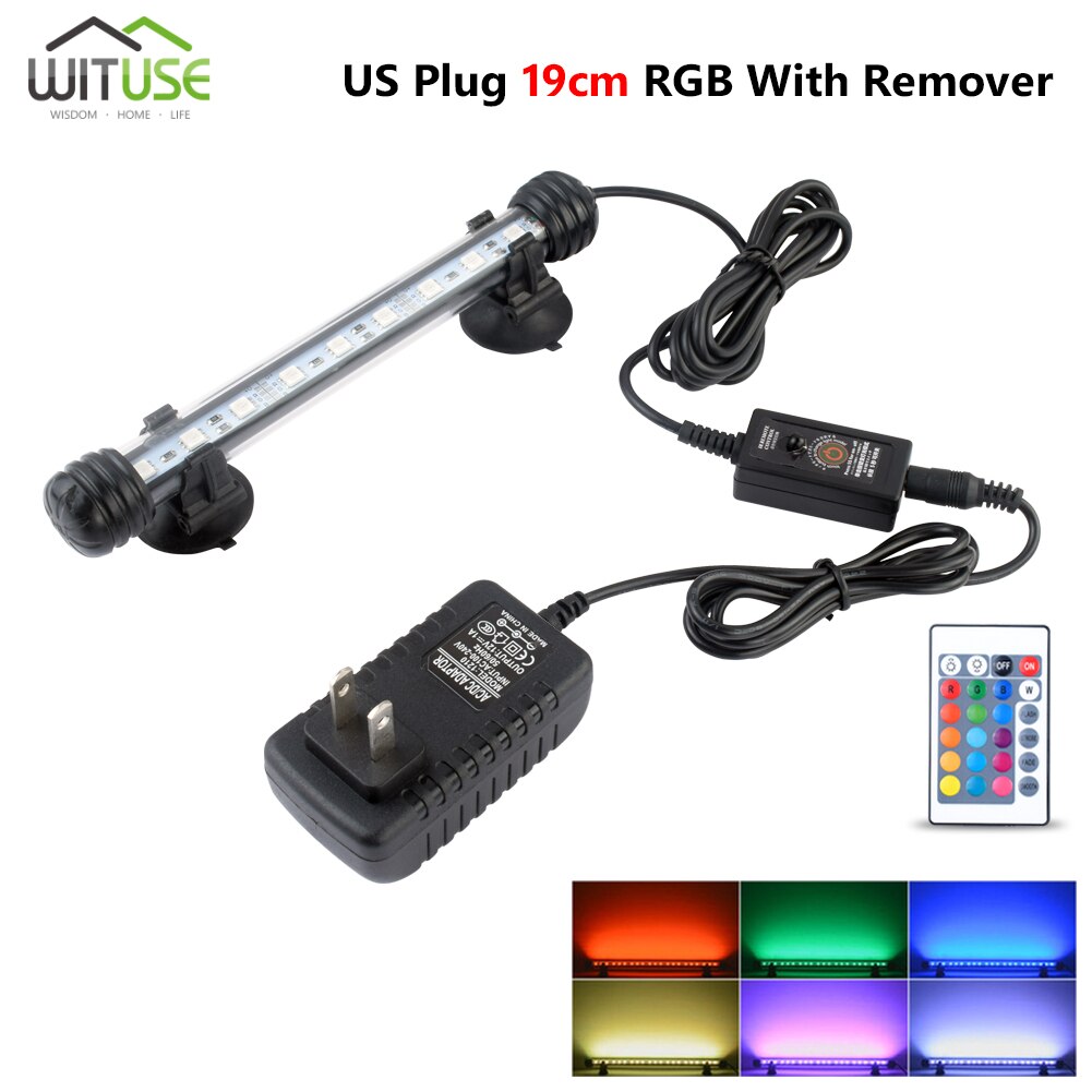 19cm 28cm 38cm 48cm 5050 rgb led aquariumverlichting aquarium onderwaterverlichting aquatische luchtbel zuurstoflamp eu ons uk stekker: 19cm met afstandsbediening ons