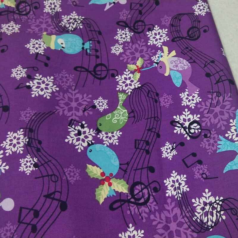 100% schlicht Baumwolle 50x70cm Lila Weiß Weihnachten Weiß Schneeflocken Frieden VöGel Musik Hinweis Gedruckt Baumwolle Stoff