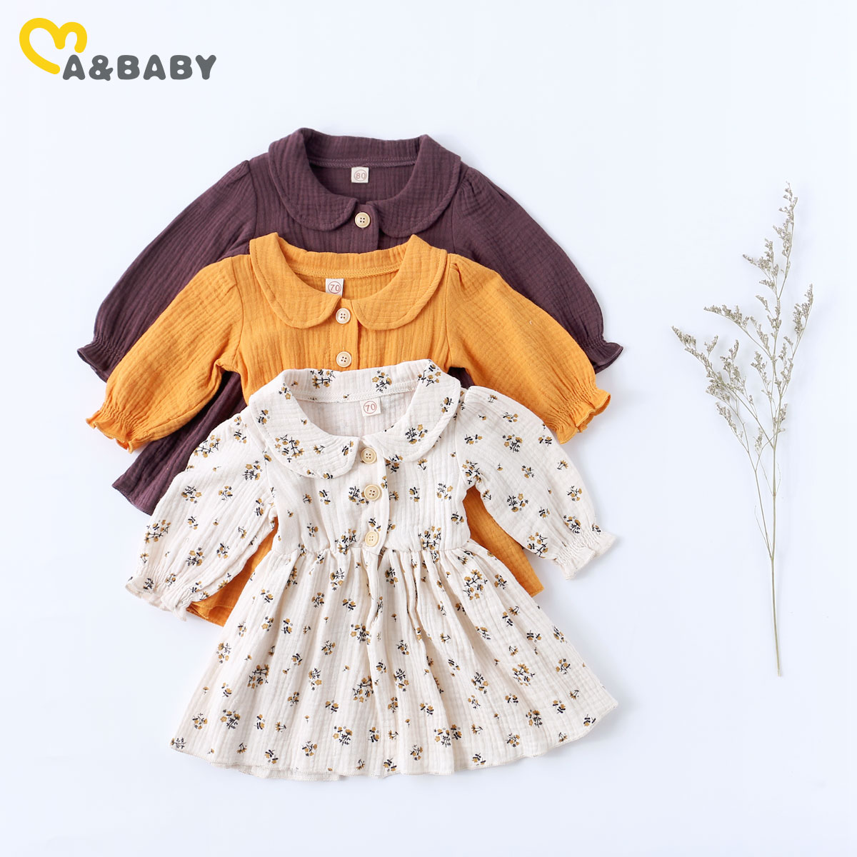 Robe Vintage pour bébés filles 0-4Y | Motif floral, manches longues, à volants, robe trapèze, Costumes de printemps, collection automne