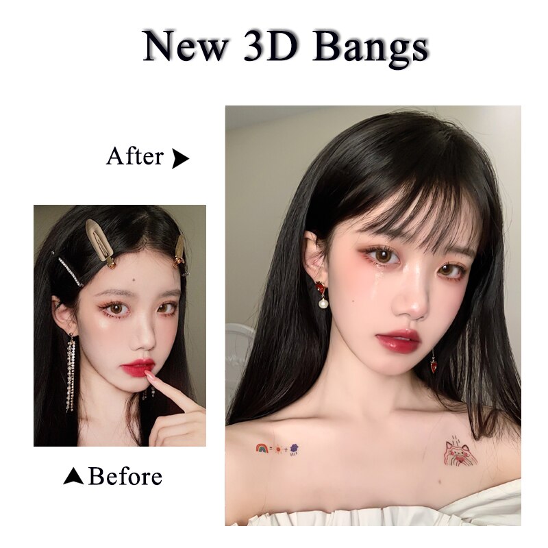 AOSI, flequillo de aire 3D, negro, marrón con cuernos, síntesis resistente al calor, Clip Invisible sin costuras en la extensión del cabello para mujeres y niñas