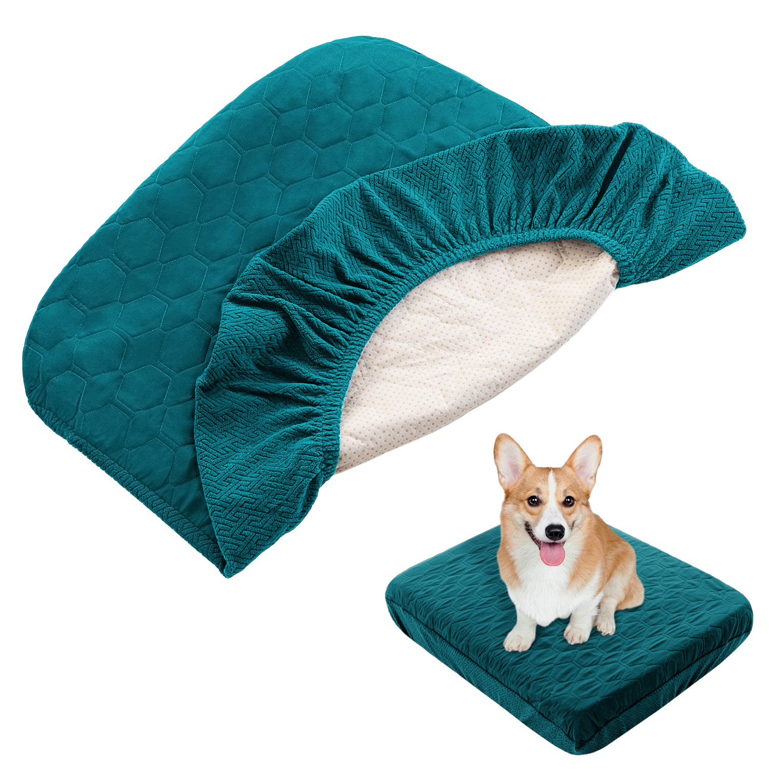 Waterproof Dog Bed Covers Replacement Washable Pet Hair Easy to Remove, Dog Pillow Cover Quilted, Bed Cover for Dog/Cat: M / aqua green 