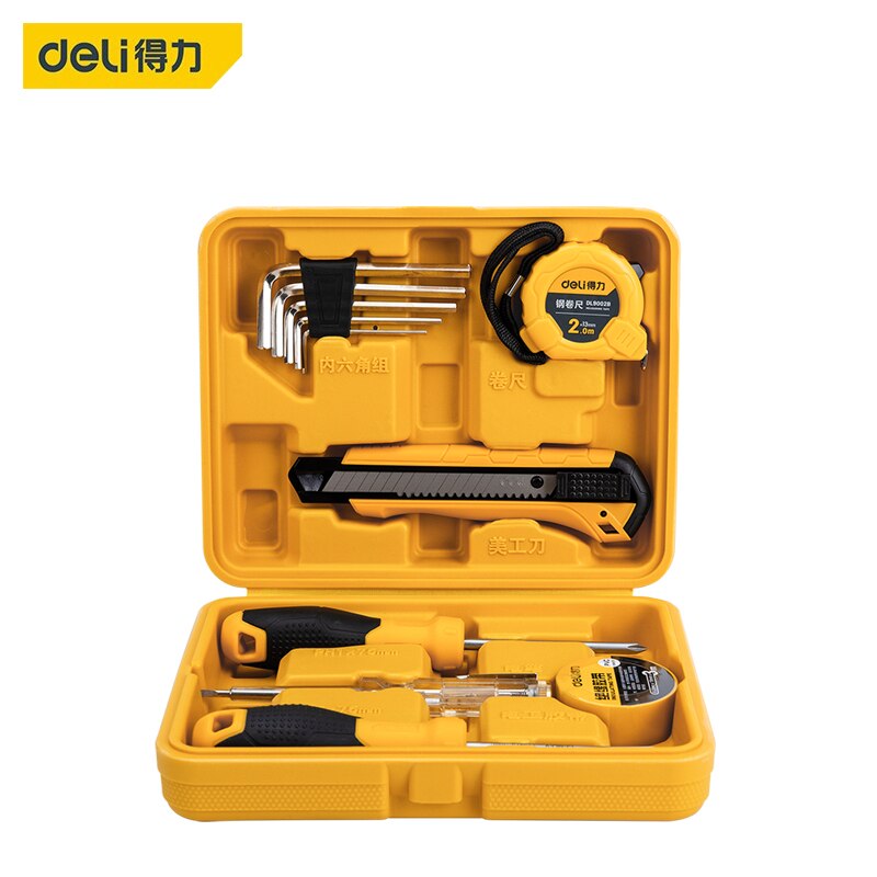 deli 11Pcs Hand Tool Set Car Auto Repair Automotive Mechanics Tool Home Garage Wrench Utility Knife Insulating Tape Screwdriver