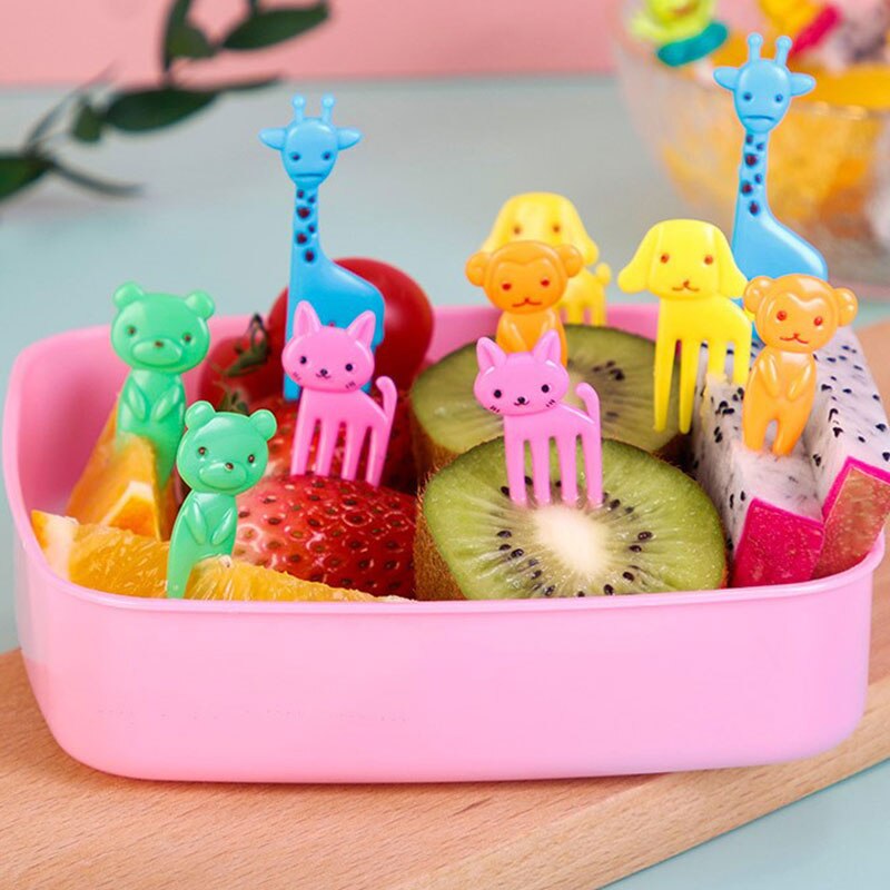 Fruit Vork Mini Cartoon Kinderen Eten Fruit Pick Tandenstoker Party Decoratie Kleur Willekeurige Brand En