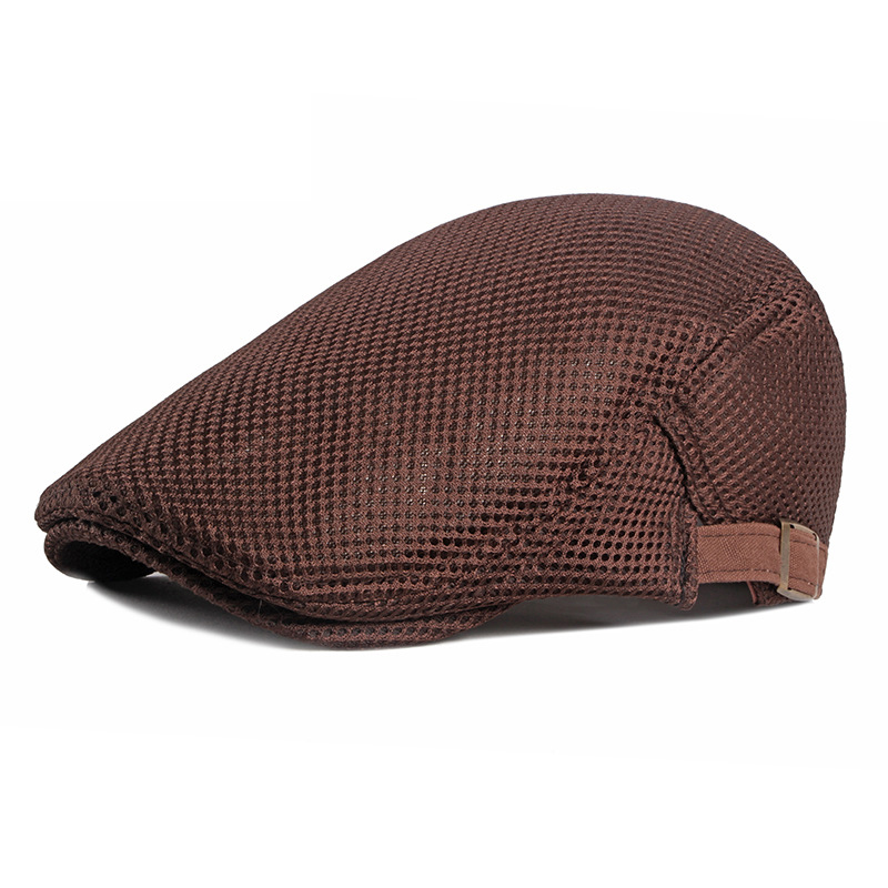 Summer Men Women Casual Beret Hat Breathable Mesh Flat Cap Newsboy Style Beret Hats Adjustable Adjustable Caps Gorras: Coffee