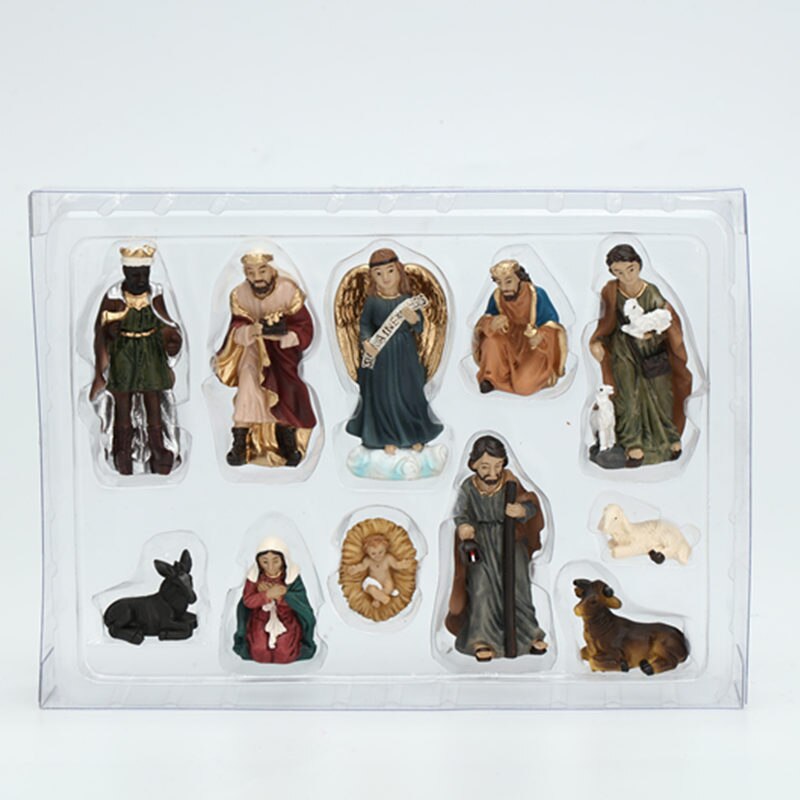 Manger Nativity Scene Set Baby Jesus Figurines Resin Stutas Small Size Christian Religious Desktop Home Decorative: Default Title