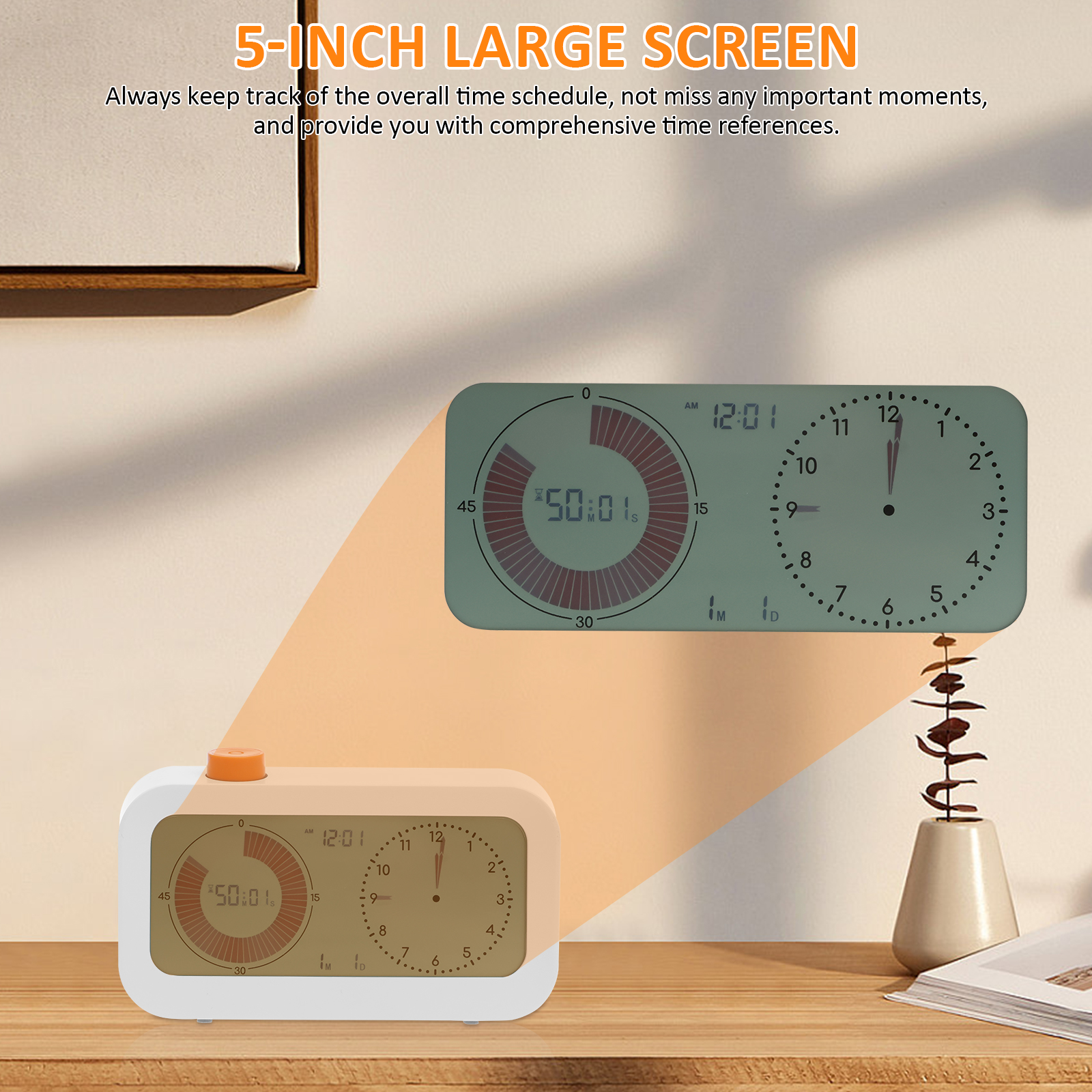 Dual Digital Visual Timer Double Dial 60 Minute Countdown Timer Time Management for Cooking Sport Alarm Calendar Display Clock