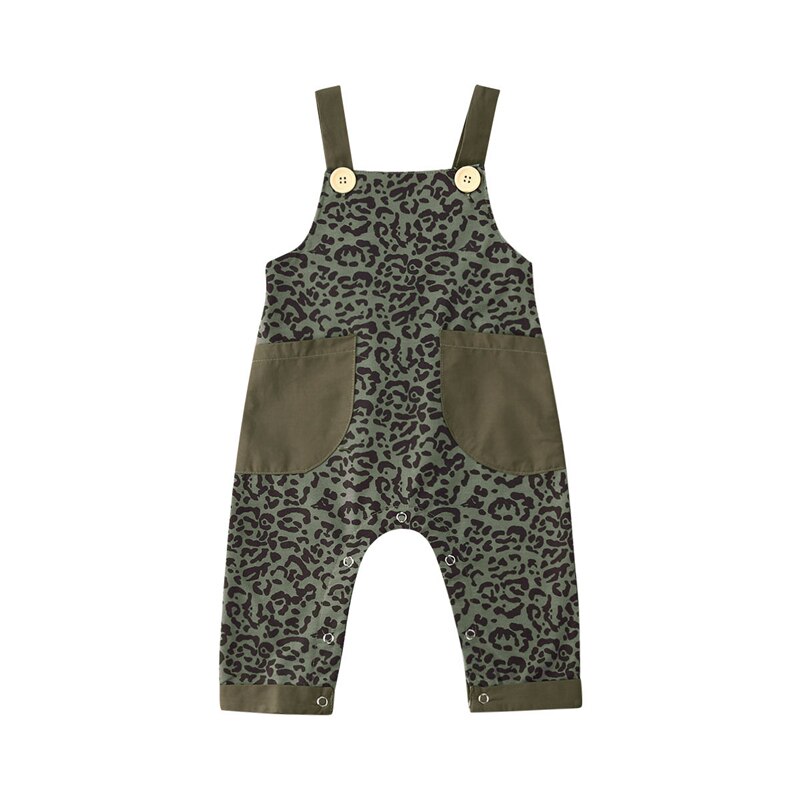 0-5Y Baby Baby Meisjes Jongens Kids Overalls Broek Luipaard Print Pocket Patchwork Rompertjes Jumpsuits Zomer Kleding: green / 4T