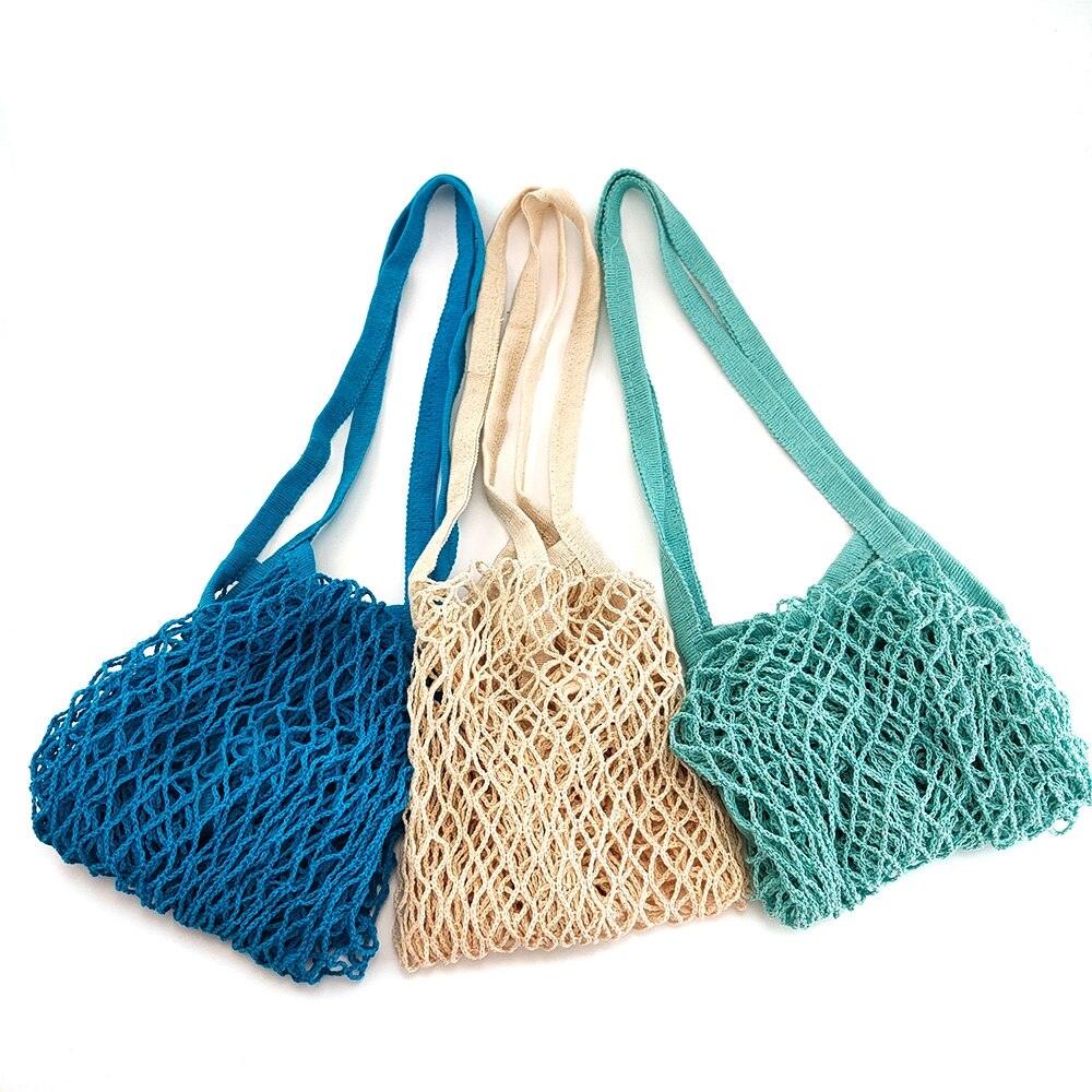Bolso de compras de malla reutilizable para mujer, bolsa de almacenamiento de fruta con cordón, tejido de red, para tienda de comestibles, novedad