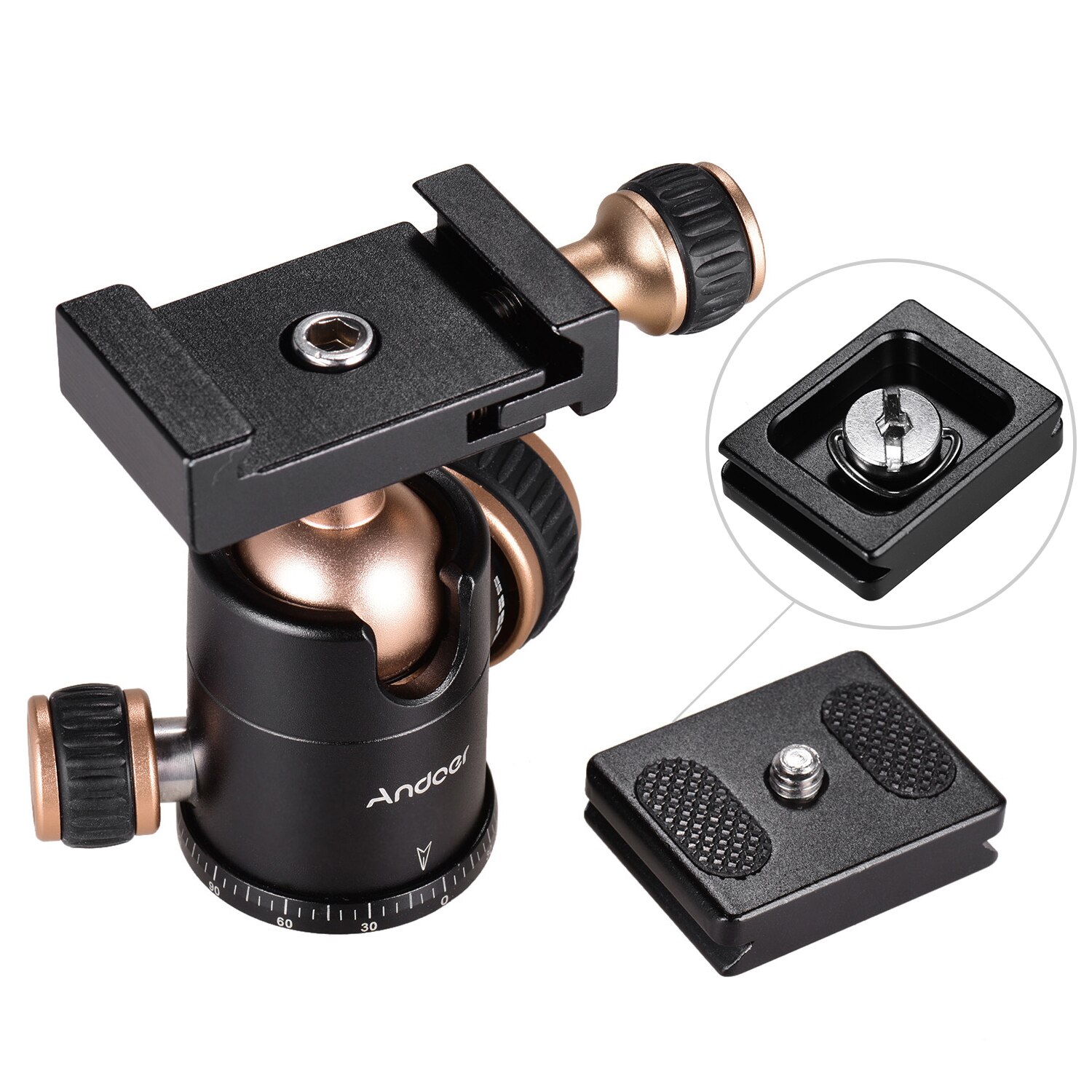 Andoer Q30 CNC Panorama Treppiedi Testa A Sfera A 360 Gradi di Rotazione con 1/4 Pollici Vite 3/8 Pollici Foro per Vite per Smartphone macchina fotografica
