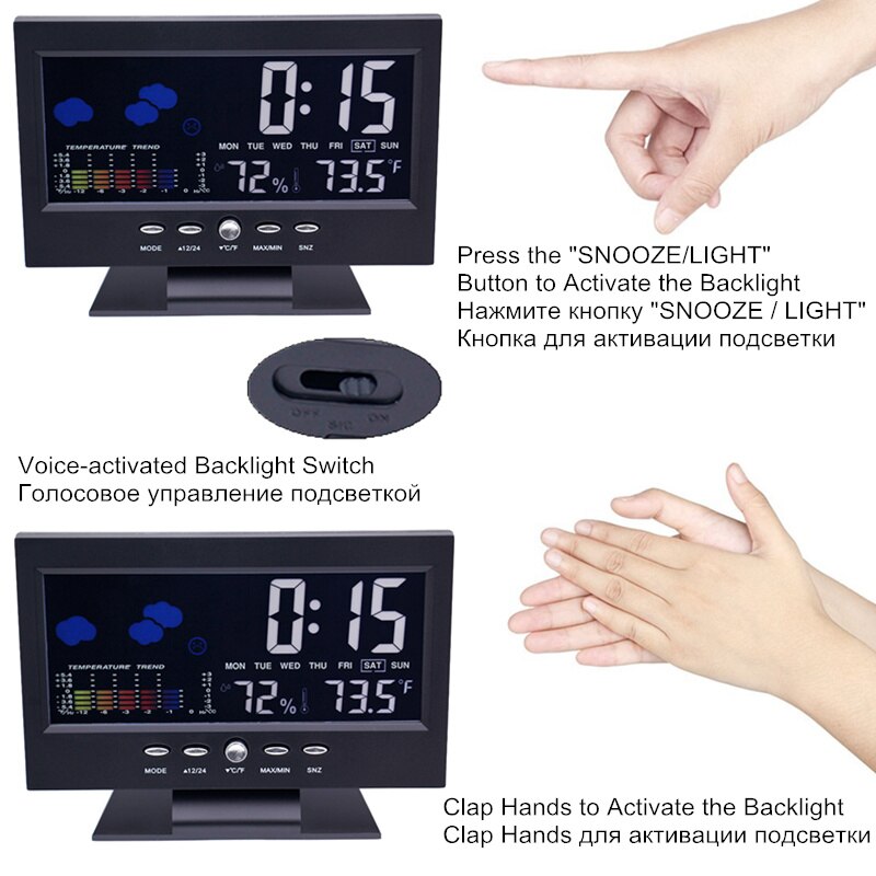 Digital Colorful LCD temperature humidity clock Alarm Function Calendar weather station Thermometer Hygrometer with Base 40% off