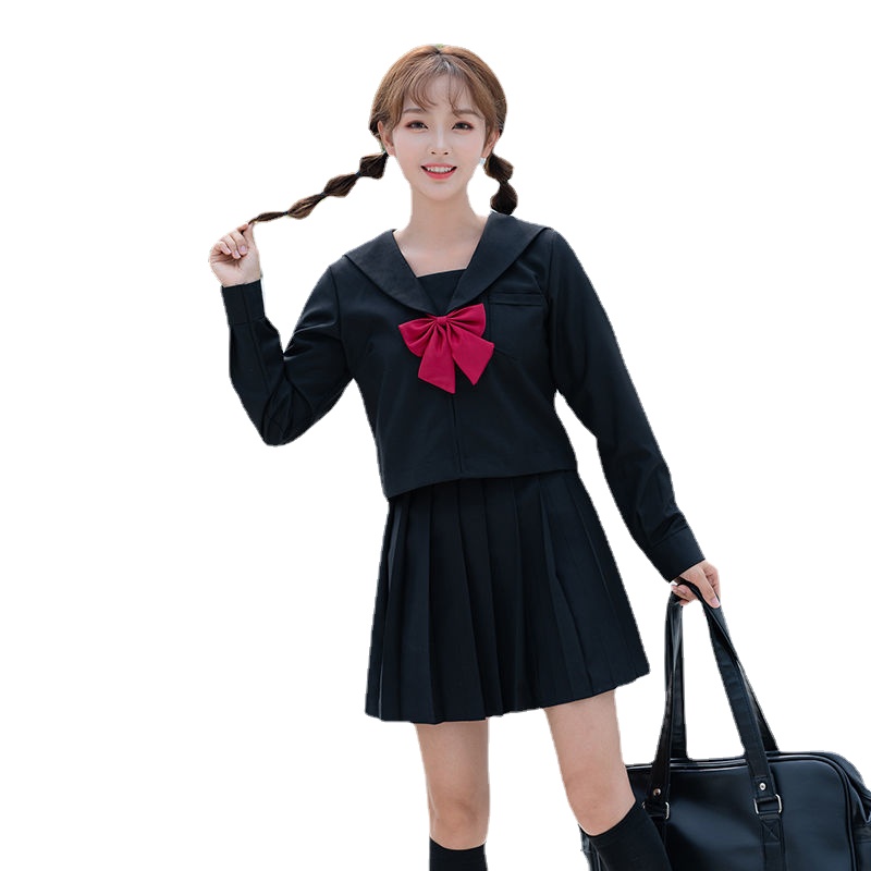 Combinaison de marin, jupe courte, longue, Style collège, robe d&#39;automne et d&#39;hiver: Black / S