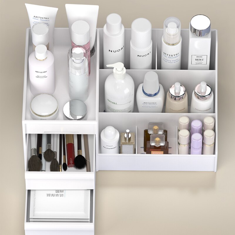 Multifunktionel plastopbevaring makeup arrangør bordskuffe skrivebord opbevaringsskuffe æske diverse kosmetikbeholder hjemmekontor