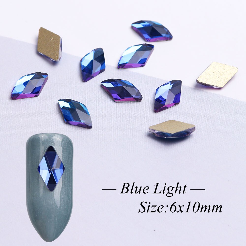 10 pièces losange ongles strass cristaux Flatback verre pierres manucure Nail Art décoration breloques gemme bijoux accessoires JI717: Blue Light
