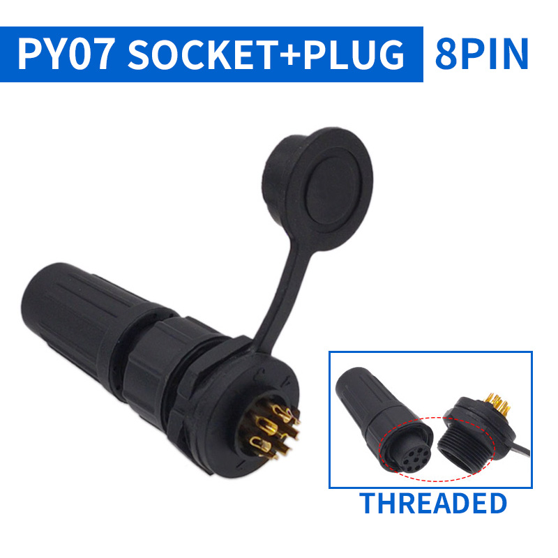 1Stck PY07 Z108 Hintern Anschlüsse Wasserdichten Stecker Kunststoff Steckdose IP67 Bajonett Gewinde 2Stift 3Stift 4Stift 5Stift 6Stift 7Stift 8Stift: Schwarz