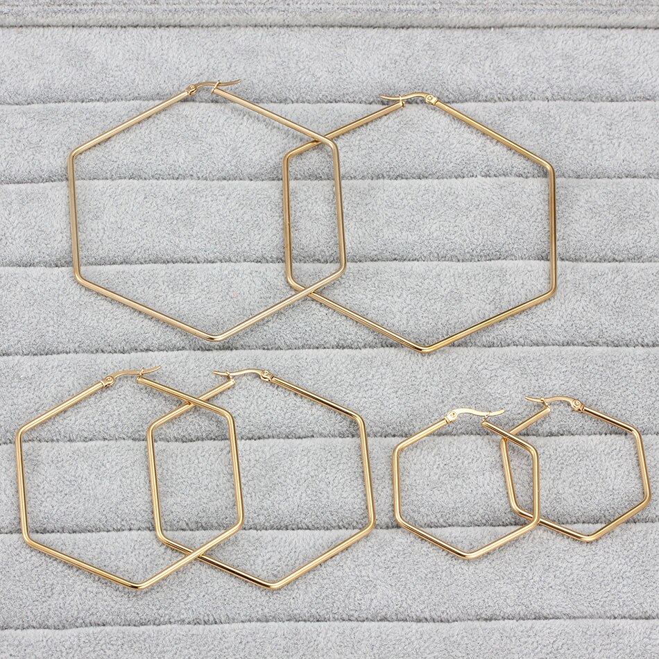 Geometric Hoop Earrings For Women Stainless Steel Gold Color Big Large Earrings Statement Jewelry