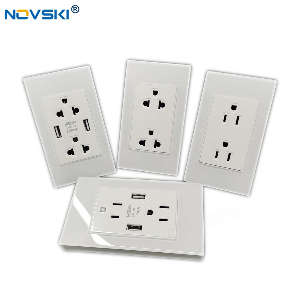 Luxury 2.5D Crystal Glass Panel Wall Socket Multi Function,15 Amp US Universal Standard Duplex Receptacle, 110v-250v Adaptable