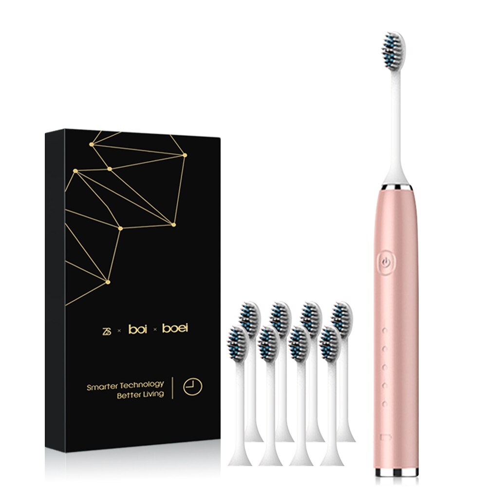 ZS-cepillo de dientes eléctrico sónico para adultos, dispositivo IPX7 recargable por USB, lavable, 5 modos, cuidado de las encías, con 8 cabezales de repuesto: A4O102-2