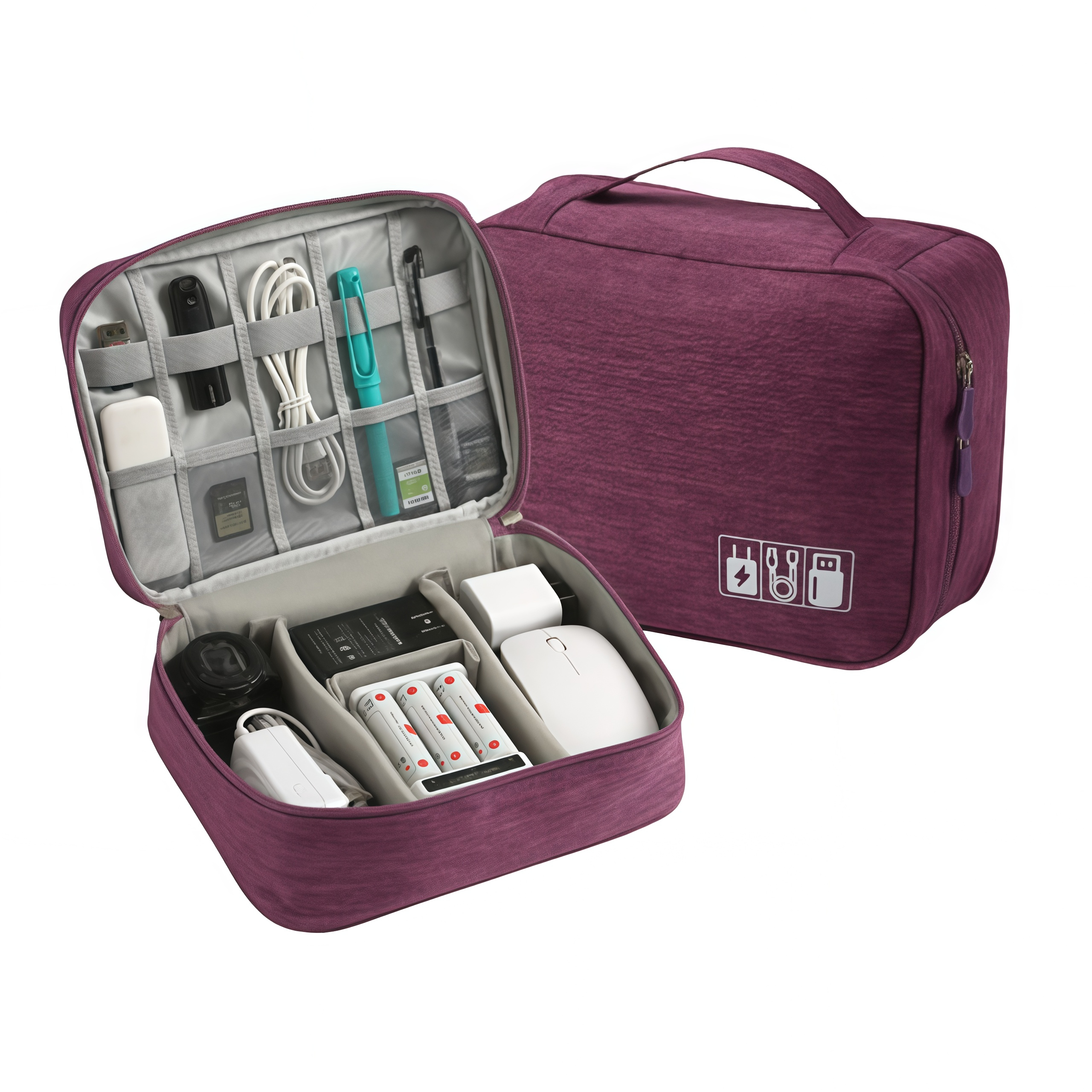 Travel Electronic Digital Storage Bag, Multifunctional High-capacity Earphones, Data Cable Protective Case, Dust Bag-DH: Burgundy