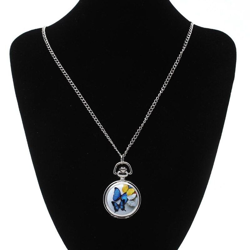 Lady Locket Pendant Quartz Pocket Watch Necklace Chain Vintage Butterfly [Watch]