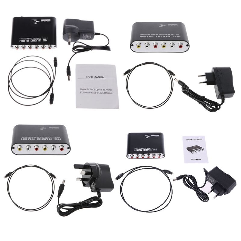 Digital DTS AC3 Optical To Analog 5.1CH Surround Sound Decoder Coaxial To 6RCA