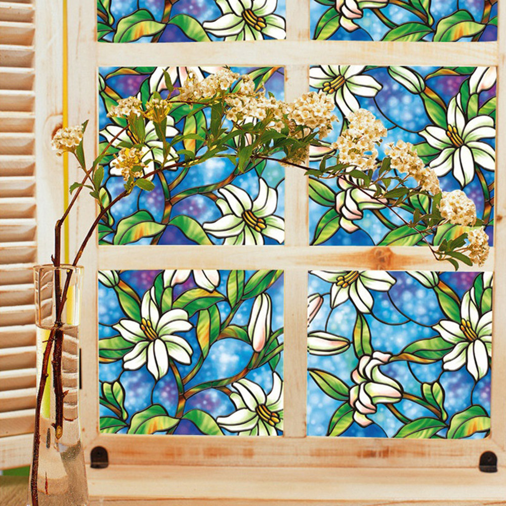 50x92cm lily Privacy Window Film Decorative Stained Glass Window Film