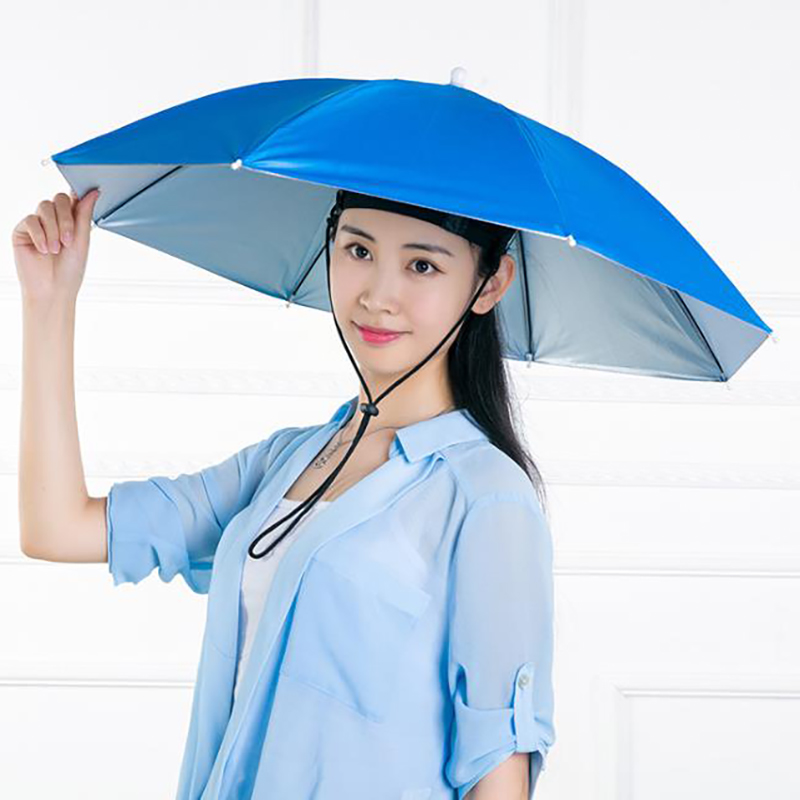 Letvægts paraply regn hat cap hovedbeklædning stilfuld paraply til fiskeri vandring strand camping cap hatte udendørs regnudstyr: Himmelblå