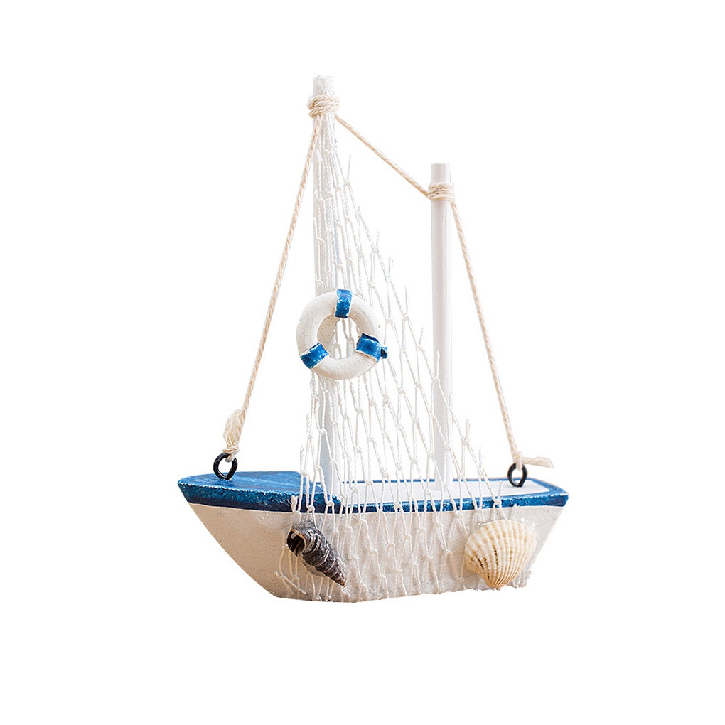 1pc mini middelhavsstil marine nautisk træ blå sejlbåd skib træ håndværk ornamenter festlokale boligindretning: Redningskrans