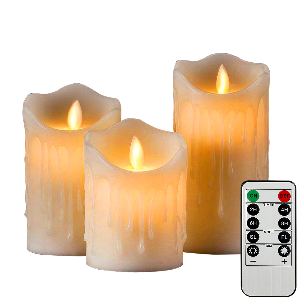 Velas parpadeantes sin llama para exteriores e interiores, 3 unidades/juego, velas LED con Control remoto, vela de Pascua, iluminación decorativa para boda: Blanco frío
