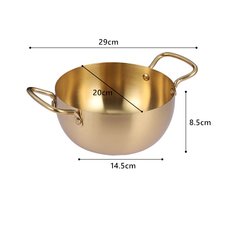 1Pc Household Soup Pot Instant Noodle Pot Stainless Steel Ramen Pot Double Ear Small Cooking Pot Induction Cooker: Gold 20cm