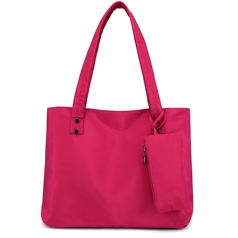 Afslappet kvinder håndtaske vandtæt nylon skulder god slidbestandig store tote messenger tasker: Rosenrød