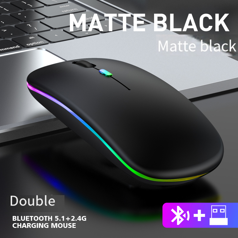 Drahtlose Bluetooth 5.2 Leuchtende Maus USB-Aufladung 2,4 GHz Drahtlose Maus 1600 DPI Tragbare Gaming-Maus für Tablet-Telefon-Computer: Blau