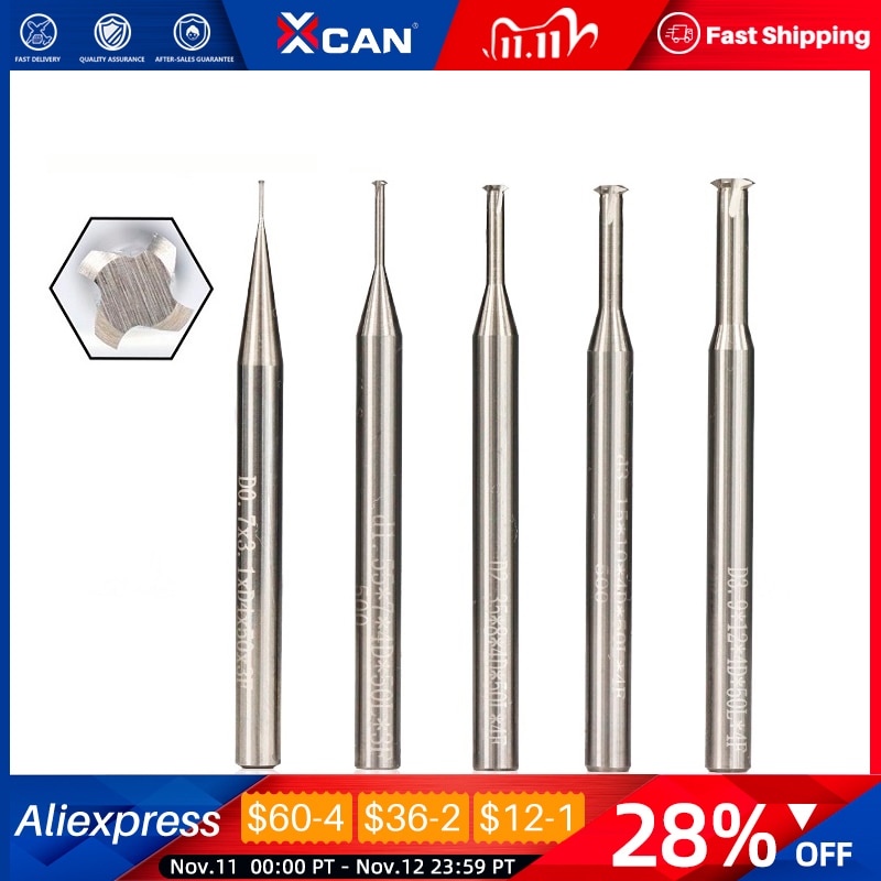 Xcan 1pc p0.25-p0.8 4mm skaft hårdmetall pinnfräs cnc fräs engängad pinnfräs