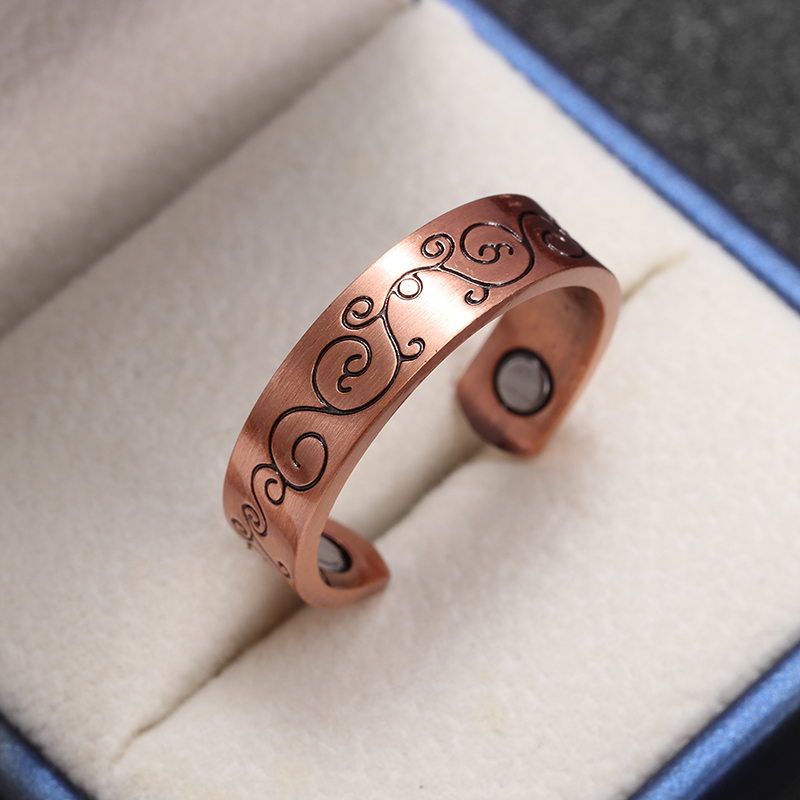 Anillo magnético con apertura de cobre ondulado a la Retro, accesorios de joyería Retro multifuncionales para hombres y mujeres: Beige