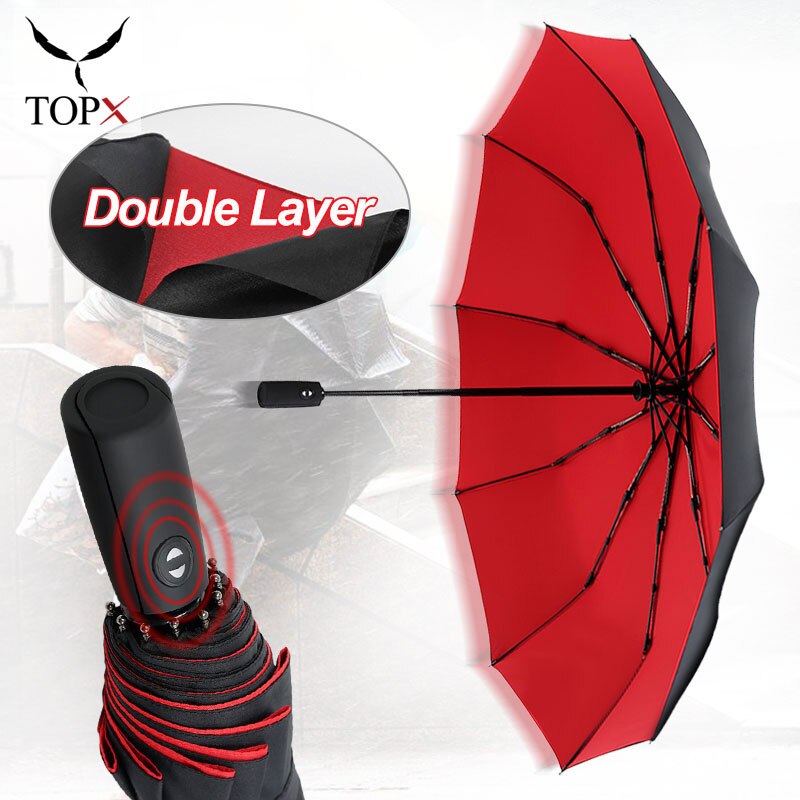 Paraguas automático de doble tela resistente al viento para hombre y mujer, sombrilla para hombre y mujer, de negocios, plegable, 10 varillas