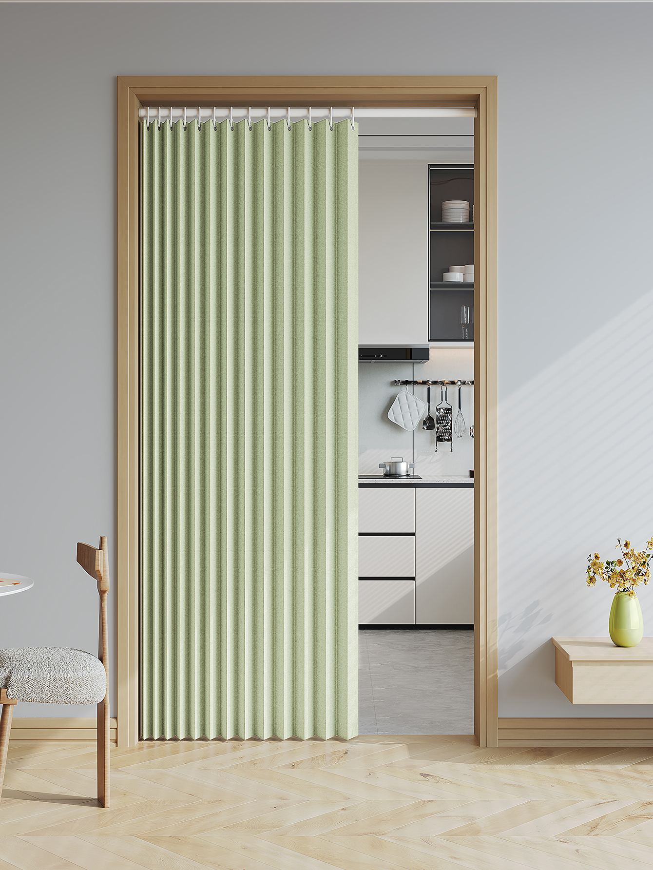 1PC folding curtain series door curtains are suitable for door partitions, wardrobes, shoe cabinets, etc: 7*2.6 / green