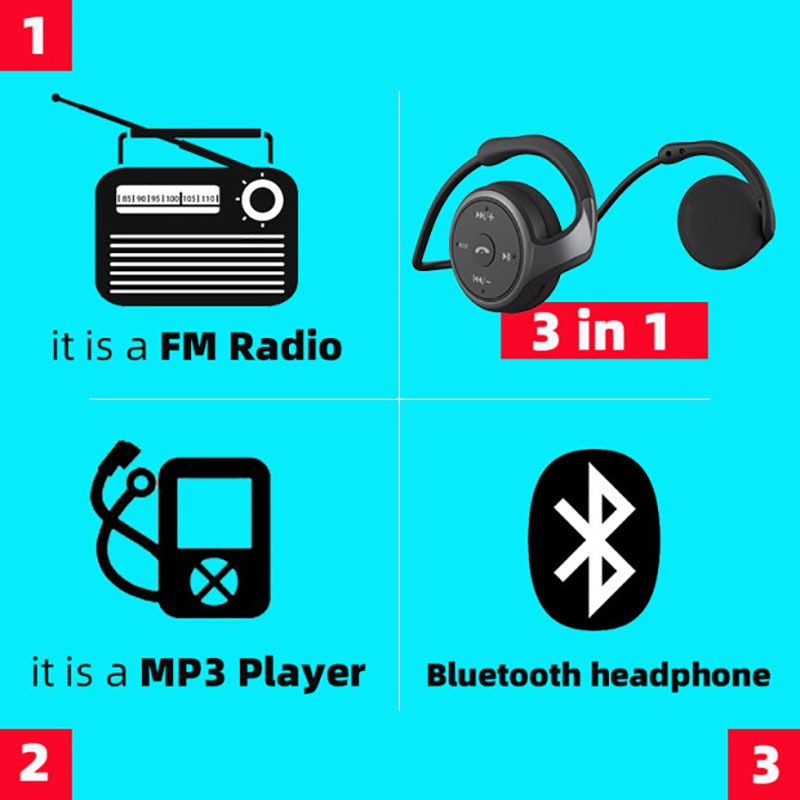 Arikasen słuchawki Bluetooth sportowe słuchawki MP3 odtwarzacz zestaw słuchawkowy radia FM rozszerzona pamięć słuchawki bezprzewodowe odtwarzacz słuchawki z Bluetooth mikrofonem