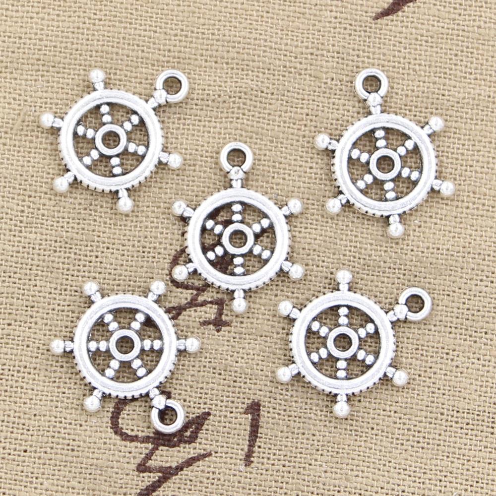 30 Uds. De colgantes chapados en Color Plata y Bronce Antiguo, timón de rueda de 20x15mm, fabricación de joyería tibetana hecha a mano DIY