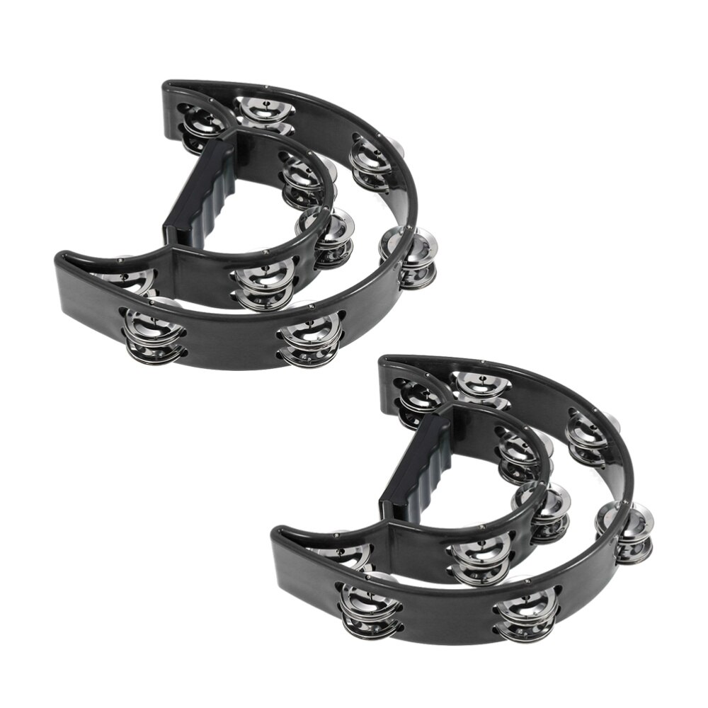 2pcs Double Row Tambourine Half Moon Metal Musical Jingles Tambourine Hand Held Rattle for Bar Party (Red)