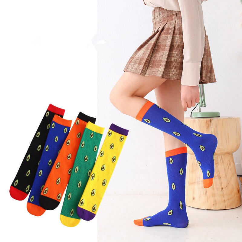 Avocado Girls Knee High Socks for Children Kids Spring Autumn Candy Color Middle Socks Baby Girls Long Socks 2-10Y