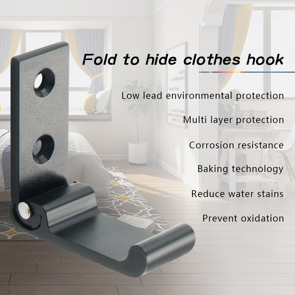 Crochet mural pliant en acier inoxydable, crochet caché pour porte-serviettes, pour la maison, la cuisine, la salle de bains, noir mat