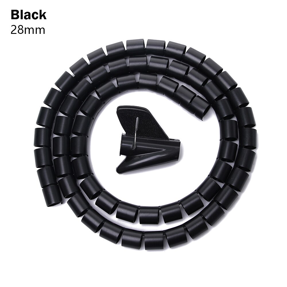 1.5m- kabler metalltråd pakke inn organizer spiral rør kabel vikle ledning beskytter fleksibel datamaskin kabel håndtering metalltråd lagringsrør: 28mm- svarte