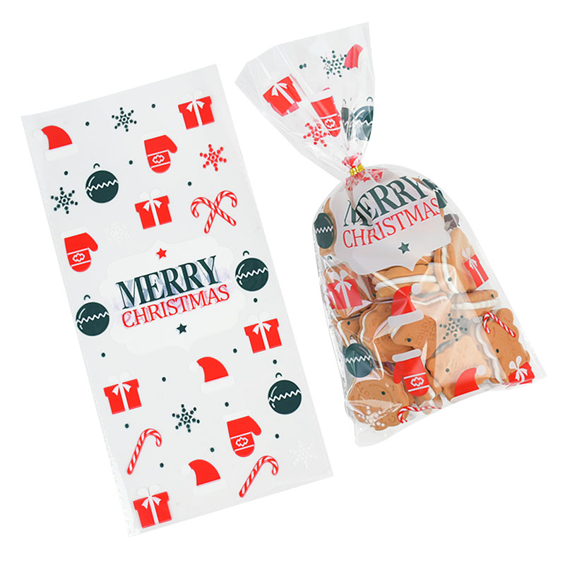 50Stck Weihnachten Tasche transparent Kunststoff Taschen Für Weihnachten Heimat Süßigkeiten Kekse Einkaufen Kekse Verpackung Taschen: T04