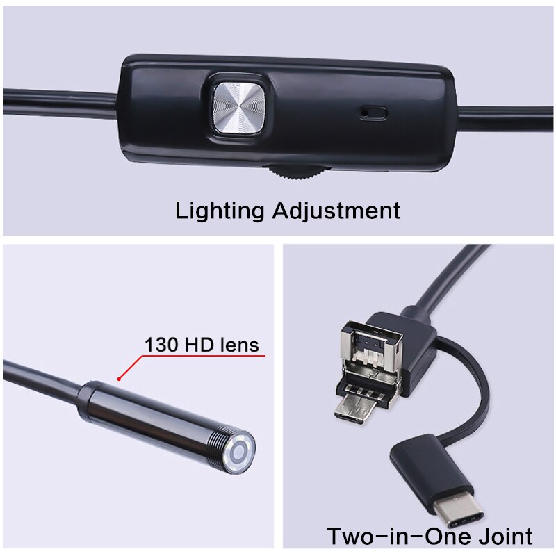 Inskam 107 3in1 USB Endoscoop Camera - 3,9mm / 3,5m - Semi-flexibel - Android - USB, USB-C, Micro USB