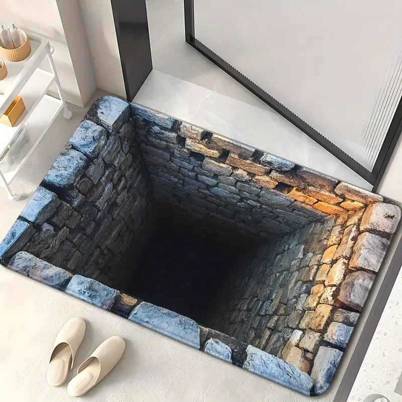 Front Door Mat Entrance Brick Bottomless Hole Area Rug 3D Trap Optical Visual Illusion Rugs Playroom Floor Carpet Mat: 400mm x 800mm / VIOLET/紫罗兰