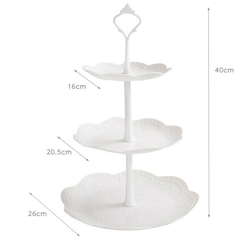 Faroot 3 Tier Plastic Cake Stand Afternoon Tea Wedding Plates Party Tableware Bakeware Cake Shop Three Layer Cake Rack Storage: Round